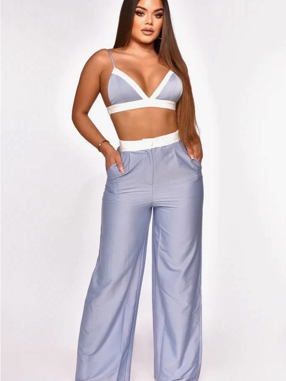 Women's Two-Piece Wide-Leg Pants Set in Light Lavender